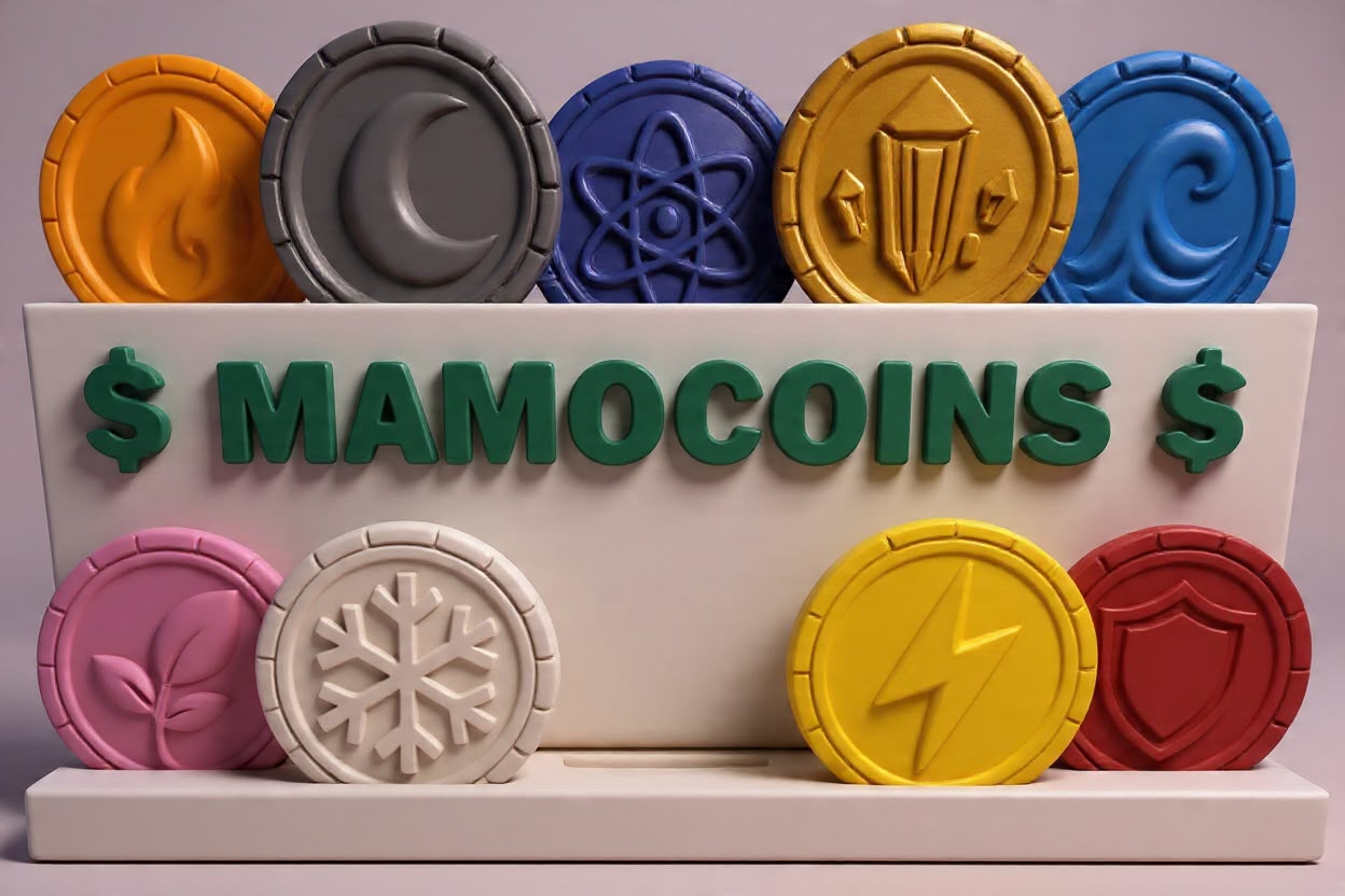 Coleção real de MamoCoins com símbolos elementais